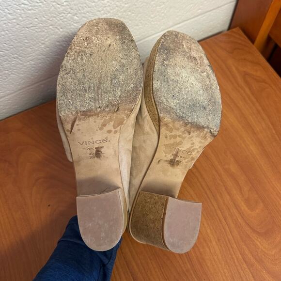 Vince Wyatt Platform Sandal Slides Cork Heel Size 11 Oatmeal Beige Suede Leather - Picture 12 of 13
